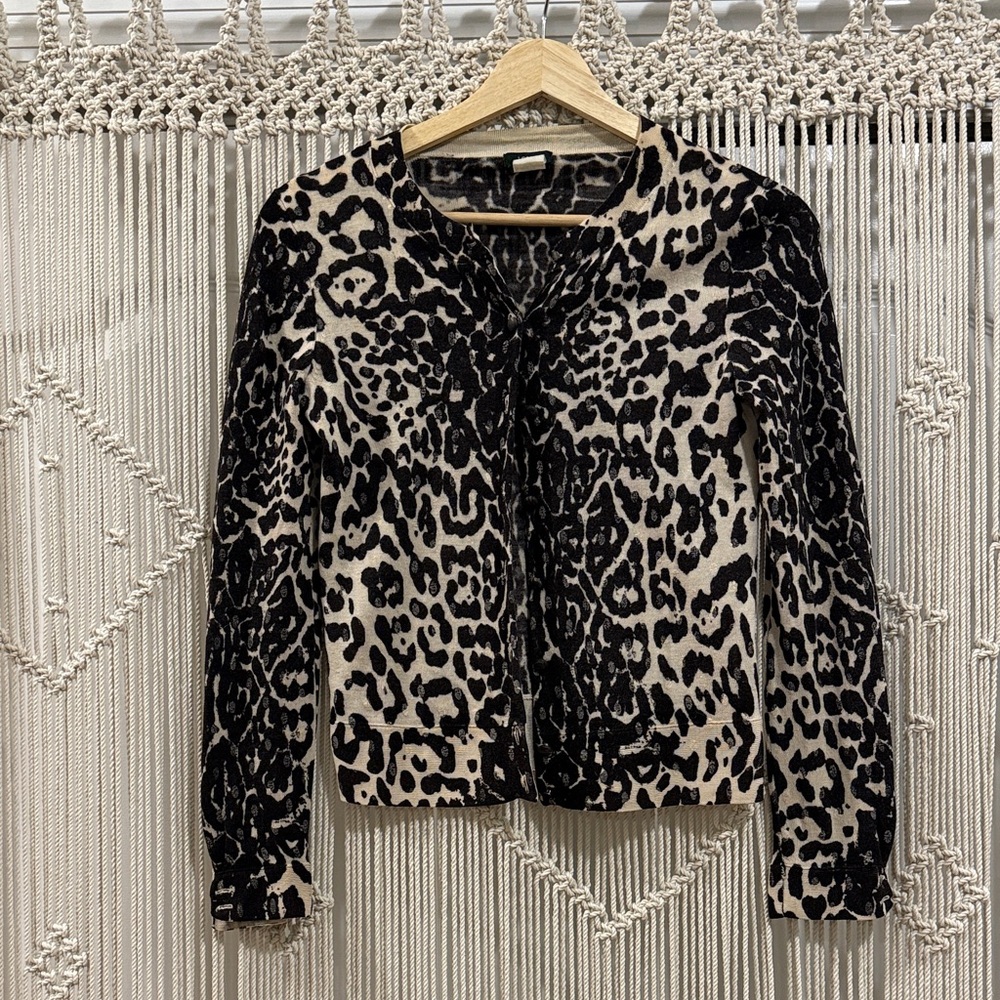 J. Crew Black and Cream Animal Print Cardigan